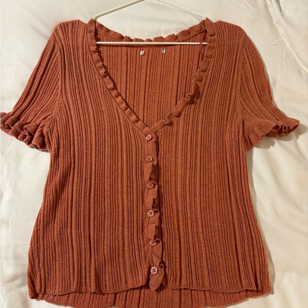 Orange Cardigan Shirt With Buttons